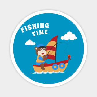 Vector cartoon illustration of cute monkey fishing on sailboat Magnet